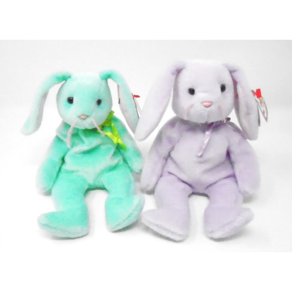 2 Vintage Easter Ty Beanie Babies with Tags Hippity & Floppity - Picture 1 of 7